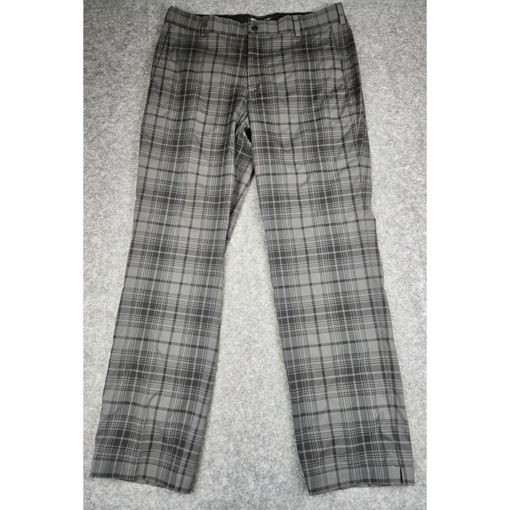 Nike Golf Dri-Fit Tartan Plaid Pants Mens 34x32 Gray Stretch Tour Performance